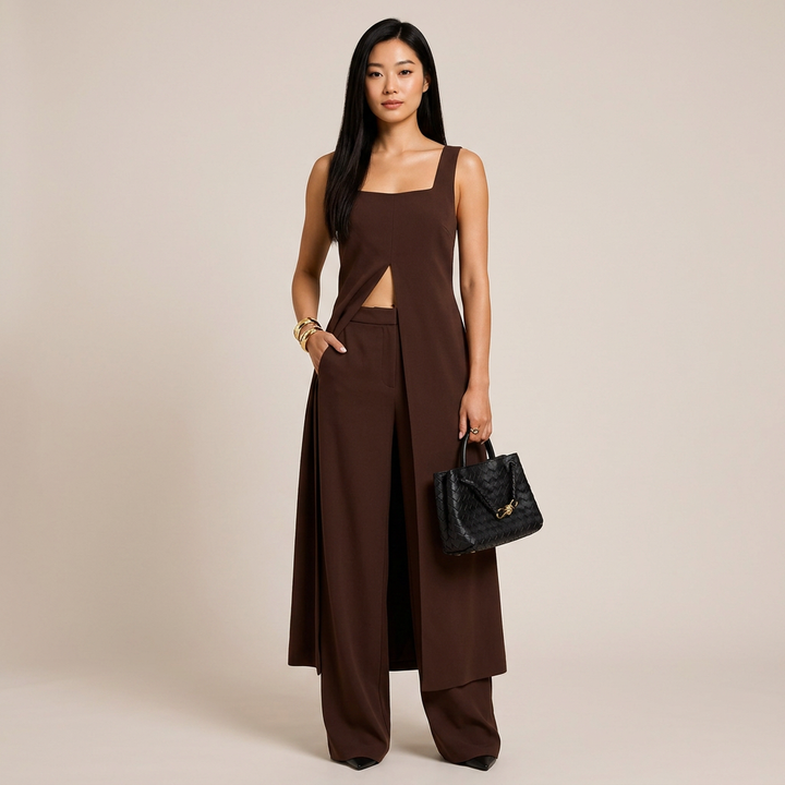 Sleeveless Tunic Top and Wide Leg Pants Set for Meetings Ready and Modern Elegance Women-Vyana Collective