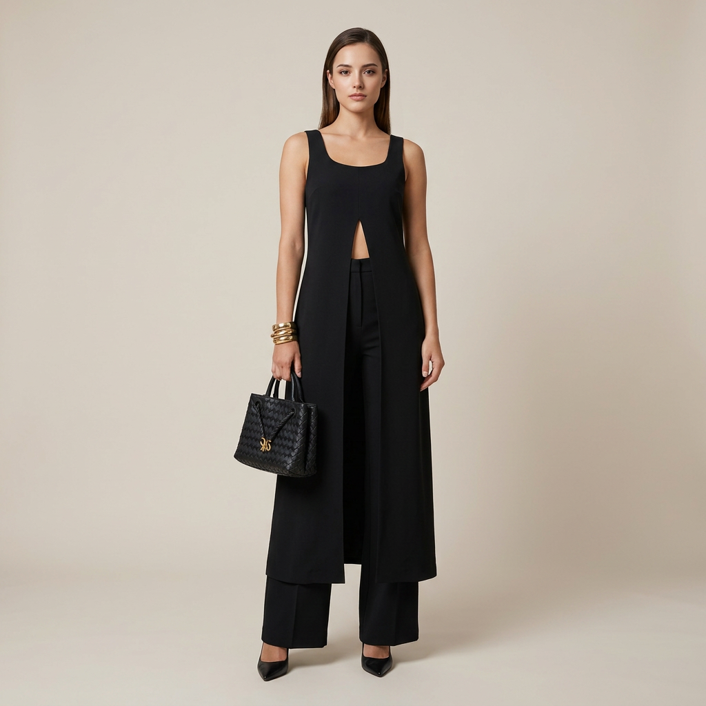 Sleeveless Tunic Top and Wide Leg Pants Set for Meetings Ready and Modern Elegance Women-Vyana Collective