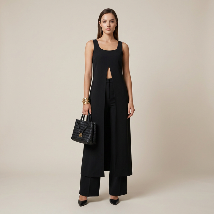 Sleeveless Tunic Top and Wide Leg Pants Set for Meetings Ready and Modern Elegance Women-Vyana Collective
