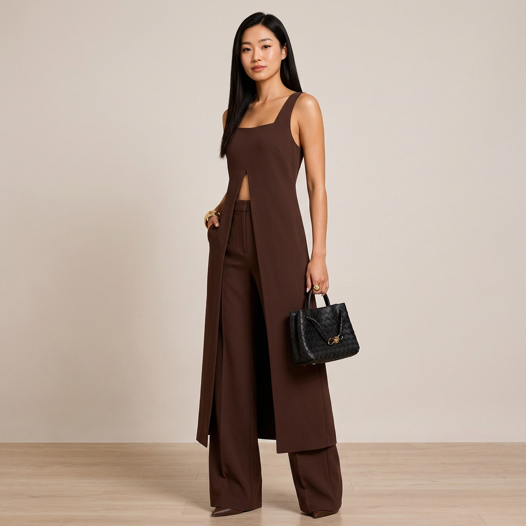 Sleeveless Tunic Top and Wide Leg Pants Set for Meetings Ready and Modern Elegance Women-Vyana Collective