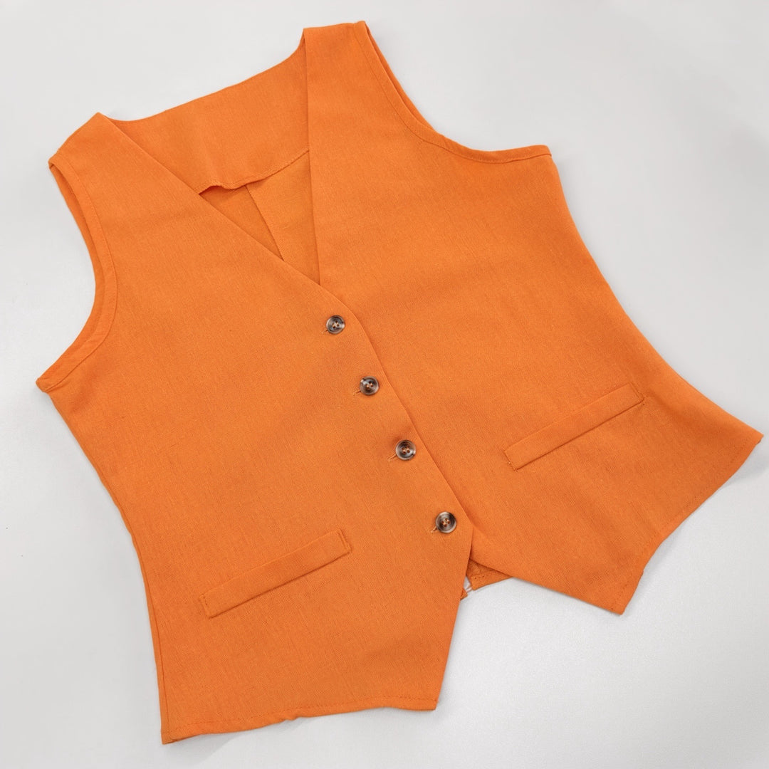 Sleeveless V-Neck Waistcoat &amp; High Waist Midi Skirt Two-Piece Suit Set-Vyana Collective