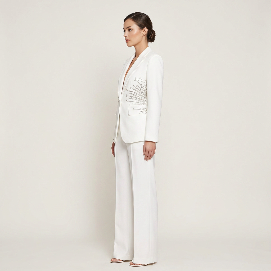 Sparkling Rhinestone Waist Blazer and Wide Leg Pants Set for Friday Night Vibes Women-Vyana Collective