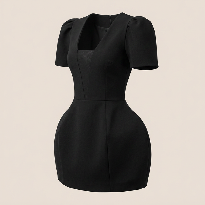 Square Neck Puff Sleeve Mini Dress for Friday Night Vibes and Modern Glamour Women-Vyana Collective