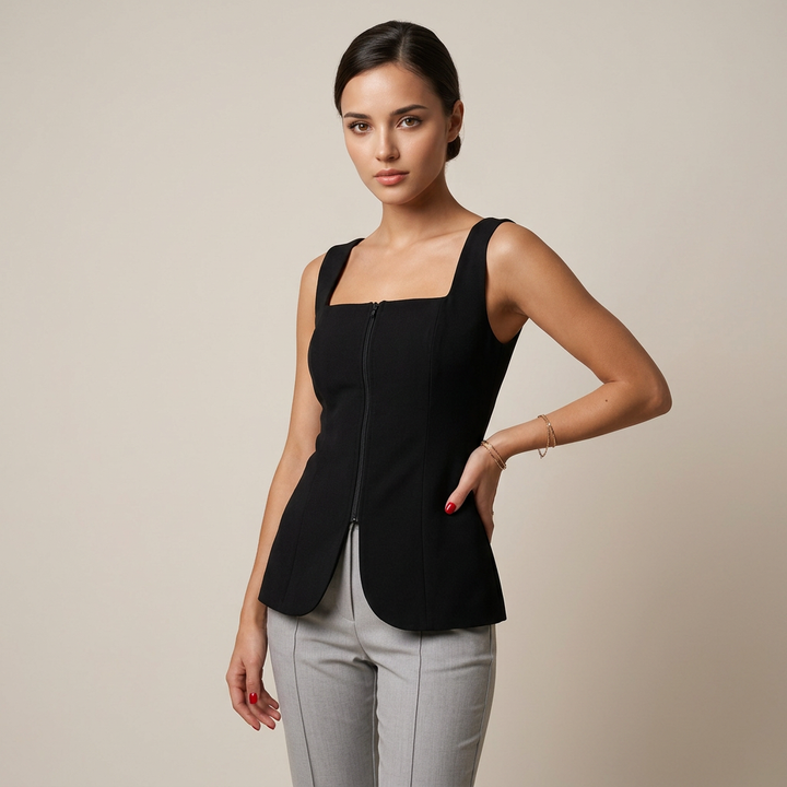 Square Neck Waist Cinched Top for Meetings Ready and Modern Office Style Women-Vyana Collective