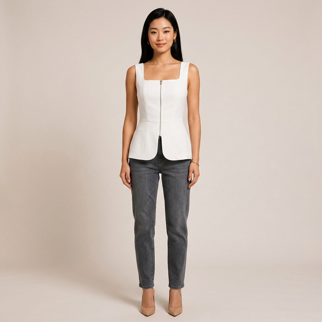 Square Neck Waist Cinched Top for Meetings Ready and Modern Office Style Women-Vyana Collective