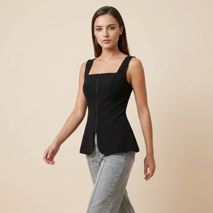 Square Neck Waist Cinched Top for Meetings Ready and Modern Office Style Women-Vyana Collective