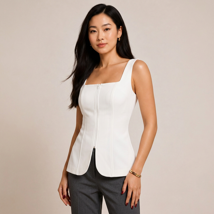 Square Neck Waist Cinched Top for Meetings Ready and Modern Office Style Women-Vyana Collective