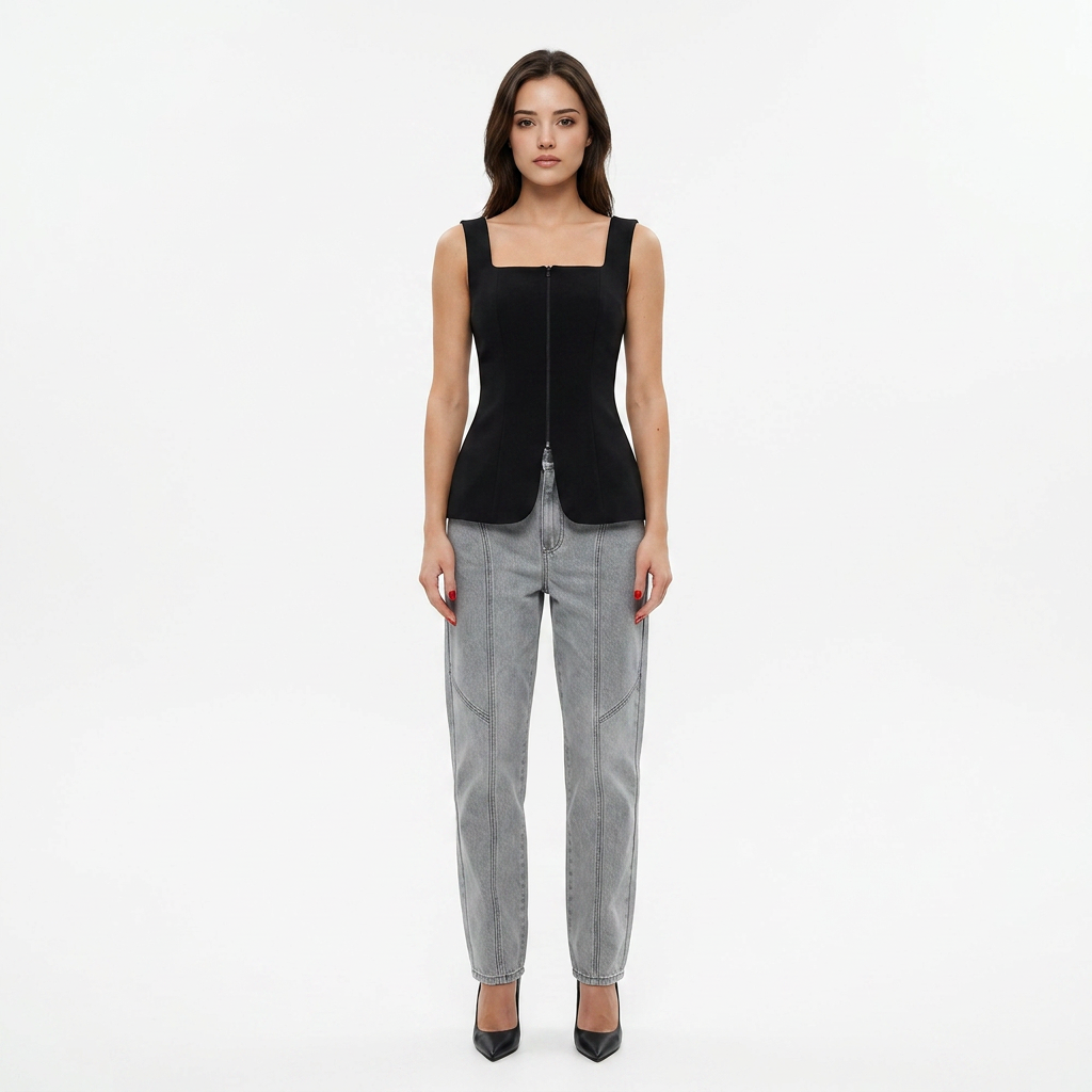 Square Neck Waist Cinched Top for Meetings Ready and Modern Office Style Women-Vyana Collective