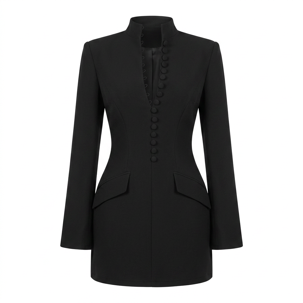 Stand Collar Button Front Blazer Mini Dress for Meetings Ready and Elegant Evening Wear Women-Vyana Collective