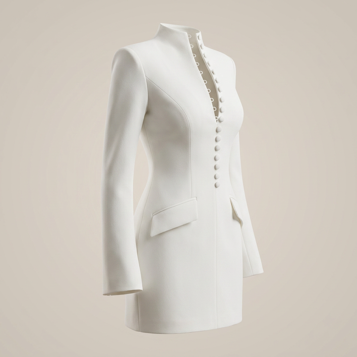 Stand Collar Button Front Blazer Mini Dress for Meetings Ready and Elegant Evening Wear Women-Vyana Collective