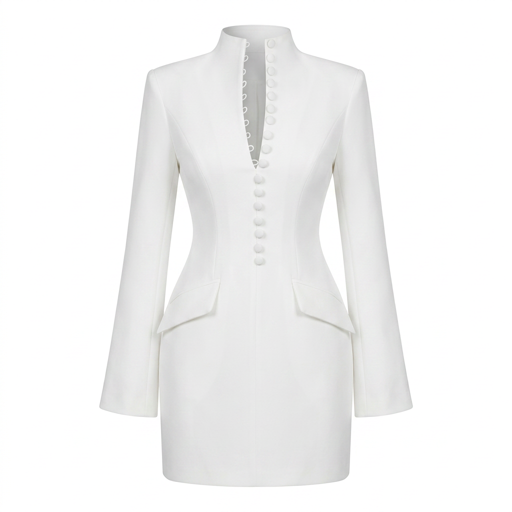 Stand Collar Button Front Blazer Mini Dress for Meetings Ready and Elegant Evening Wear Women-Vyana Collective