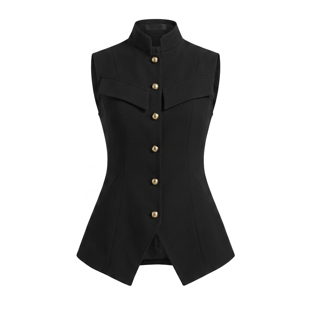 Stand Collar Button Front Vest Top for Meetings Ready and Modern Office Style Women-Vyana Collective