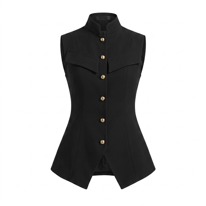 Stand Collar Button Front Vest Top for Meetings Ready and Modern Office Style Women-Vyana Collective