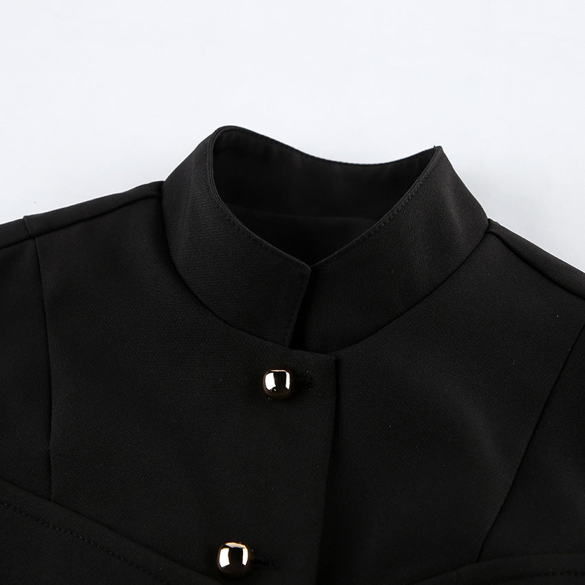 Stand Collar Button Front Vest Top for Meetings Ready and Modern Office Style Women-Vyana Collective