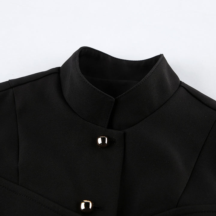 Stand Collar Button Front Vest Top for Meetings Ready and Modern Office Style Women-Vyana Collective