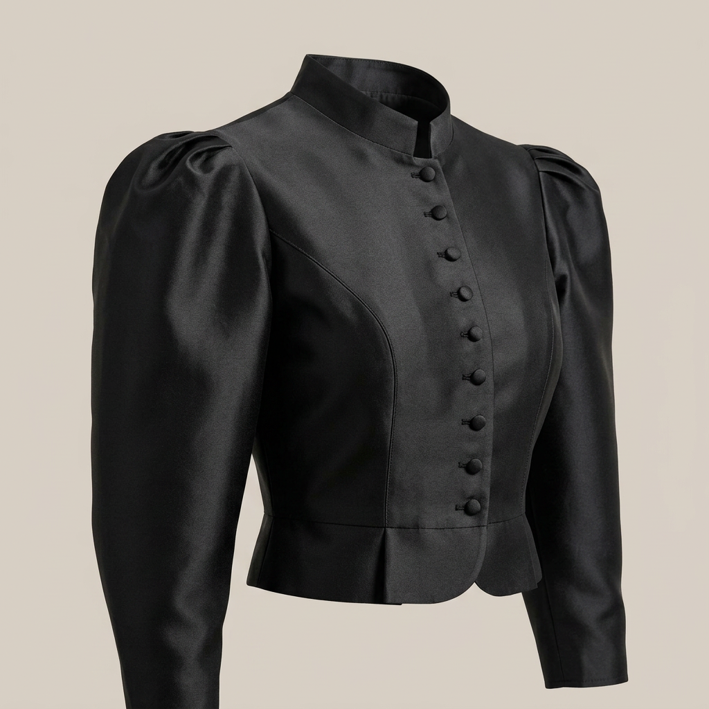 Stand Collar Puff Sleeve Cropped Blouse for Meetings Ready and Vintage Executive Style Women-Vyana Collective