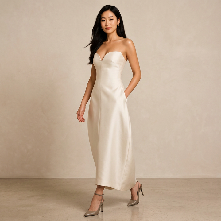 Strapless Sweetheart Structured Midi Gown-Vyana Collective