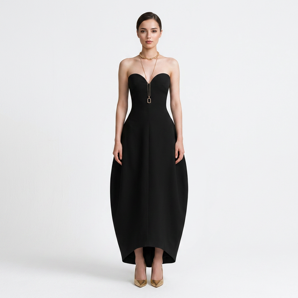 Strapless Sweetheart Structured Midi Gown-Vyana Collective