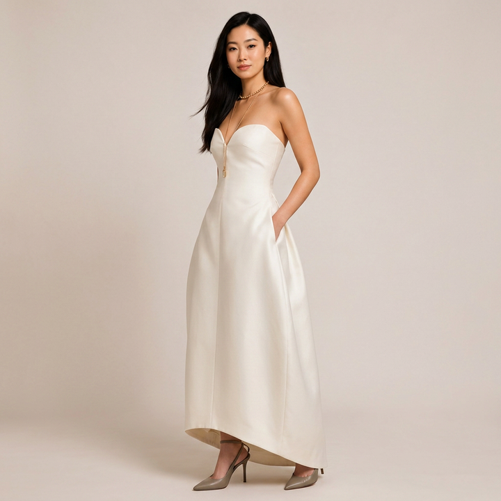 Strapless Sweetheart Structured Midi Gown-Vyana Collective