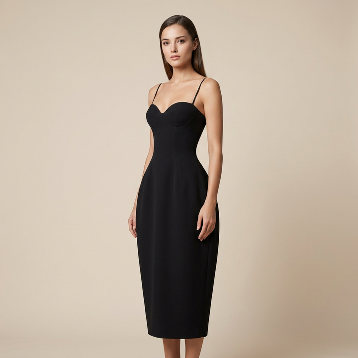 Strapless Sweetheart Structured Midi Gown-Vyana Collective