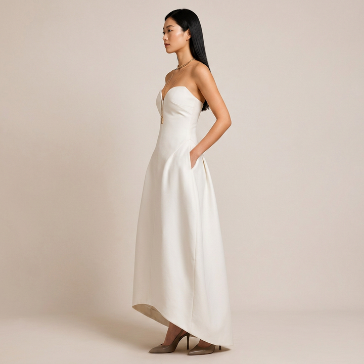 Strapless Sweetheart Structured Midi Gown-Vyana Collective