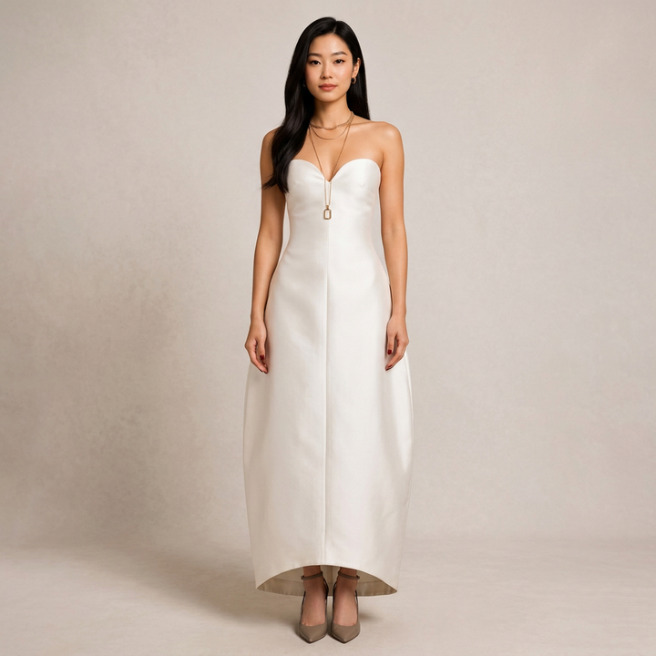 Strapless Sweetheart Structured Midi Gown-Vyana Collective