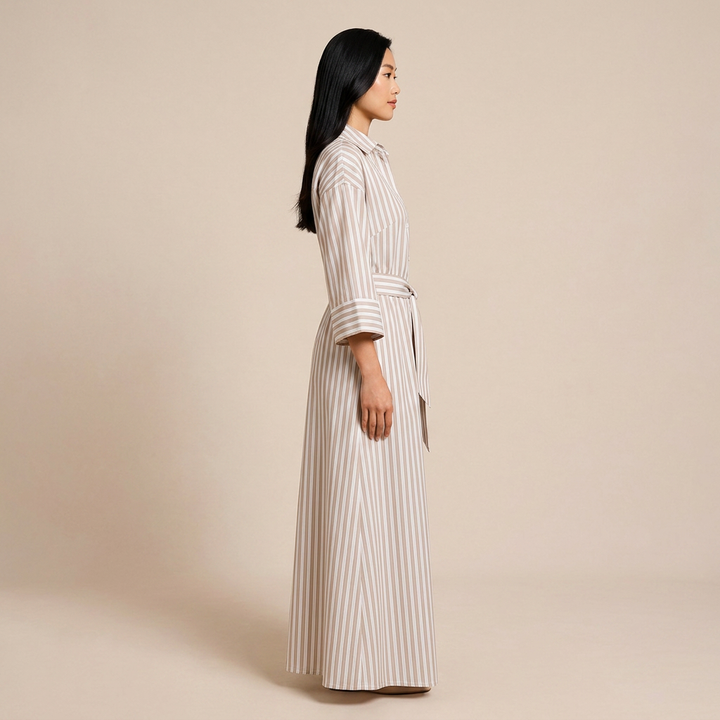 Striped Belted Shirt Midi Dress for Vacation Getaways and Effortless Summer Style Women-Vyana Collective