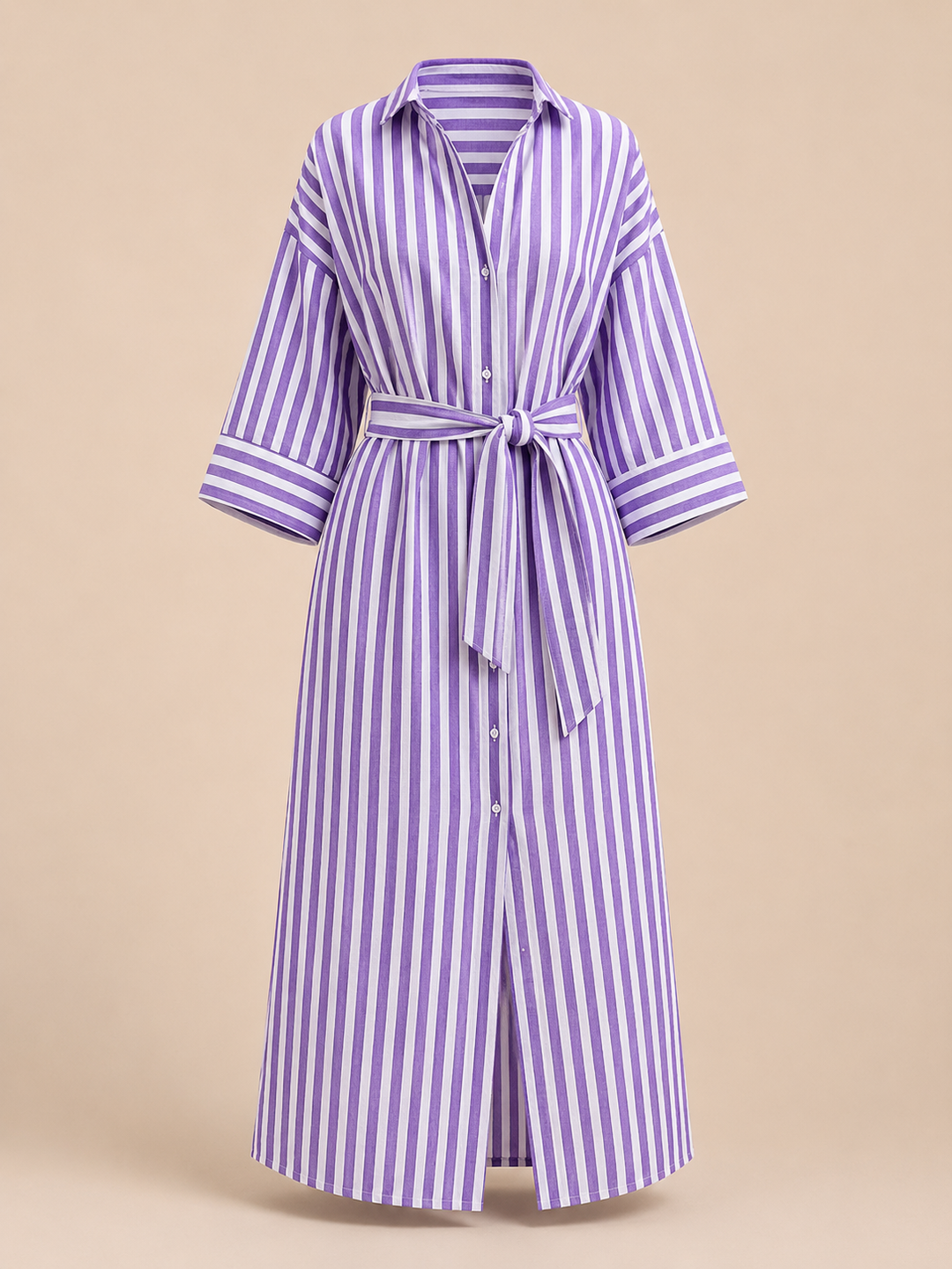 Striped Belted Shirt Midi Dress for Vacation Getaways and Effortless Summer Style Women-Vyana Collective
