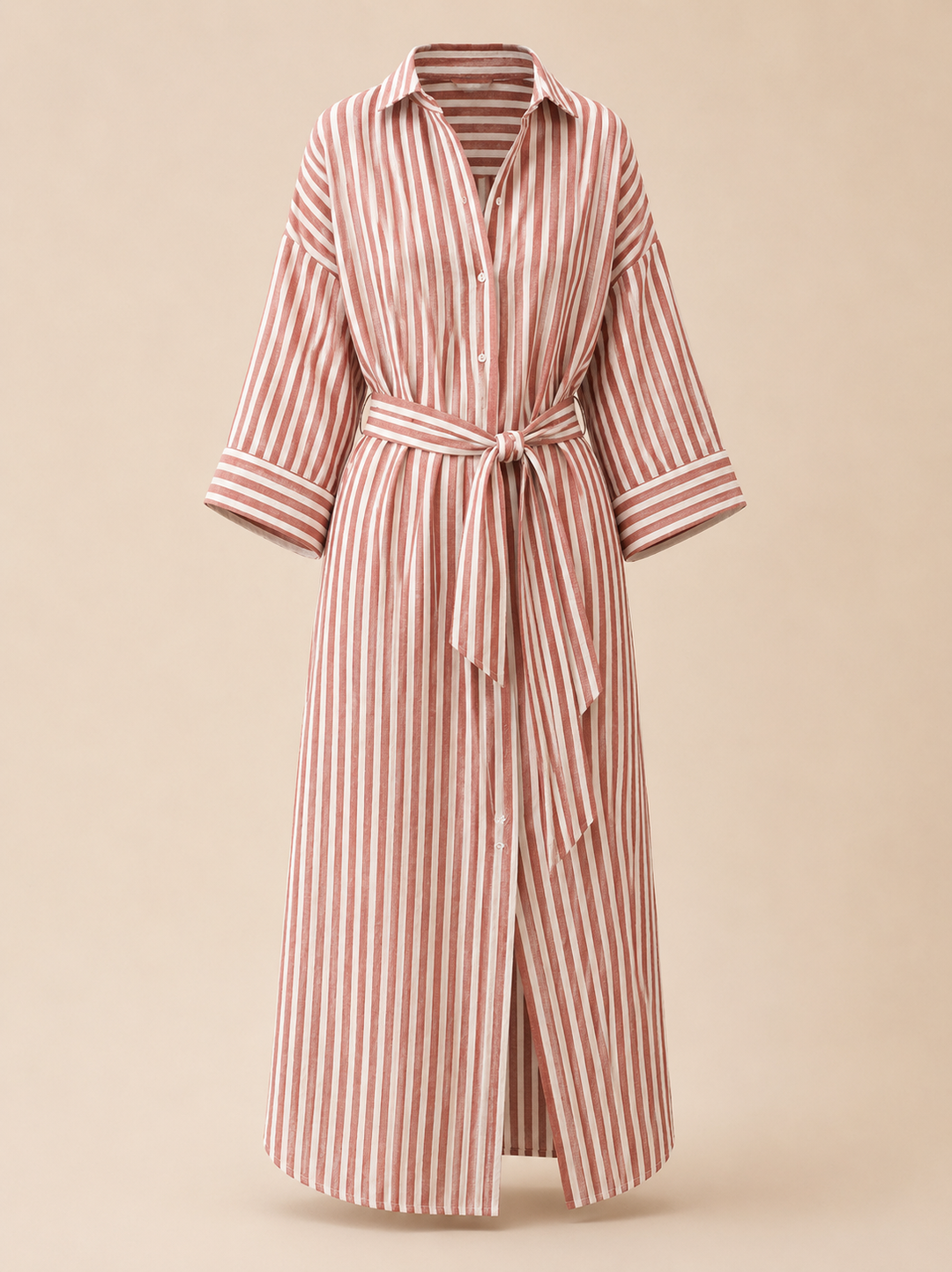 Striped Belted Shirt Midi Dress for Vacation Getaways and Effortless Summer Style Women-Vyana Collective