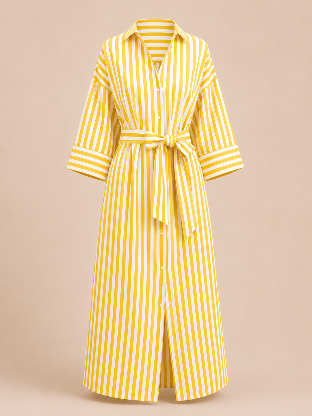 Striped Belted Shirt Midi Dress for Vacation Getaways and Effortless Summer Style Women-Vyana Collective