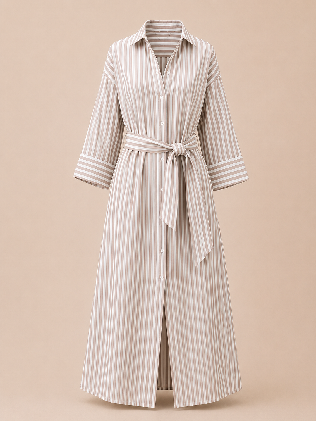 Striped Belted Shirt Midi Dress for Vacation Getaways and Effortless Summer Style Women-Vyana Collective