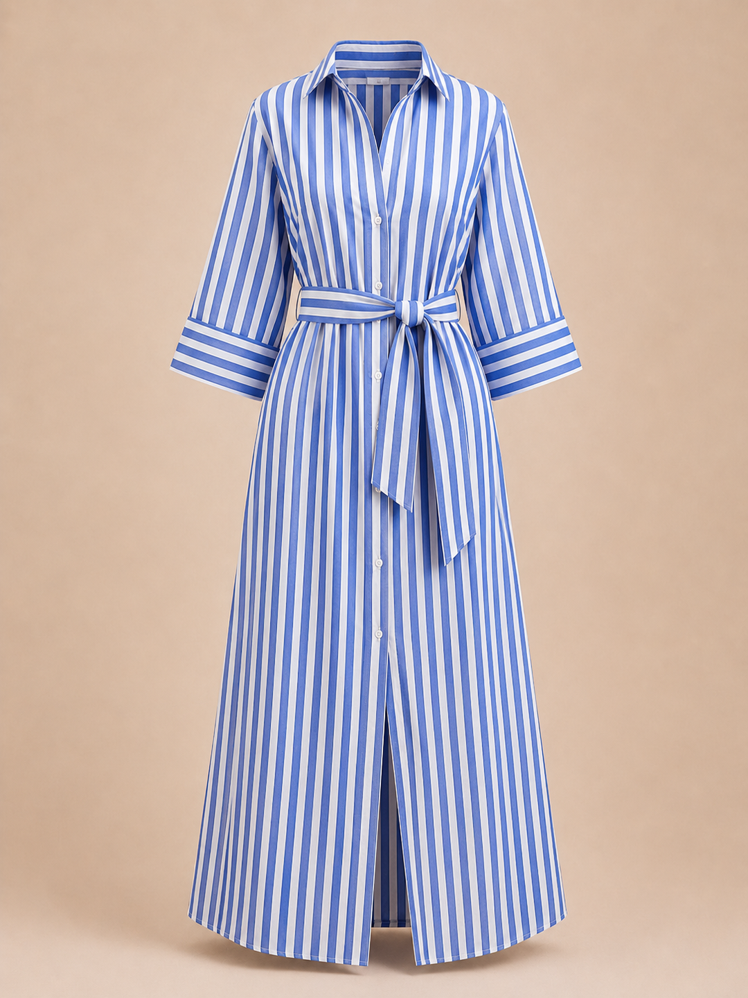Striped Belted Shirt Midi Dress for Vacation Getaways and Effortless Summer Style Women-Vyana Collective