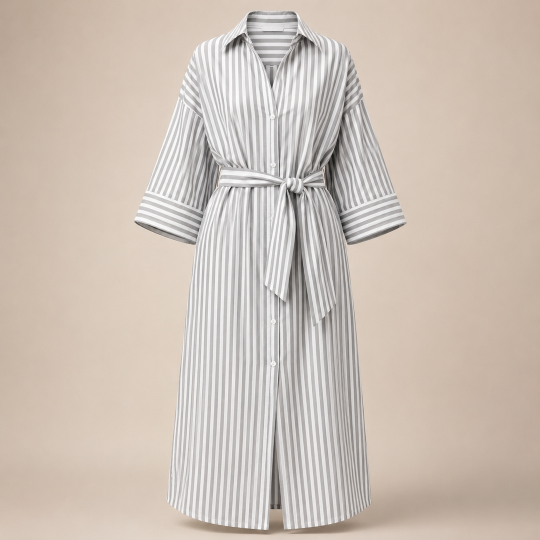 Striped Belted Shirt Midi Dress for Vacation Getaways and Effortless Summer Style Women-Vyana Collective