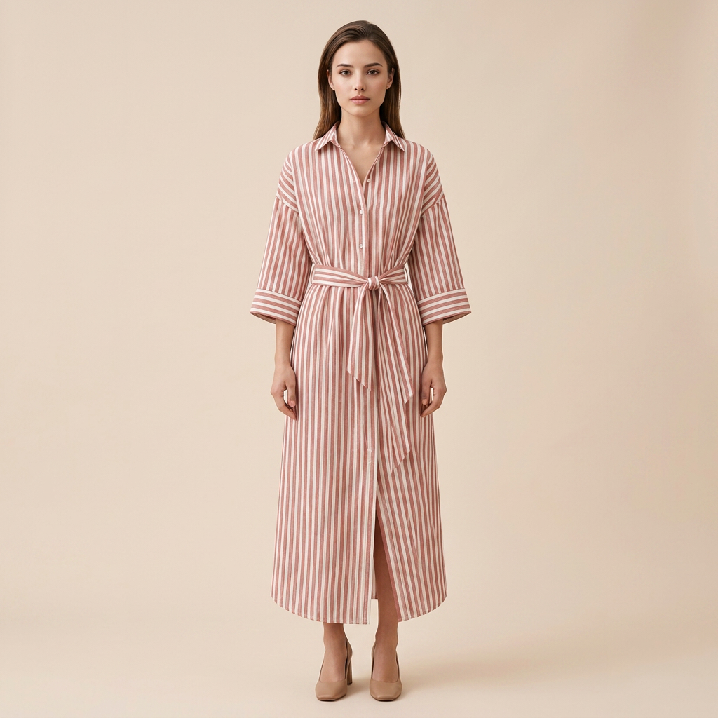 Striped Belted Shirt Midi Dress for Vacation Getaways and Effortless Summer Style Women-Vyana Collective