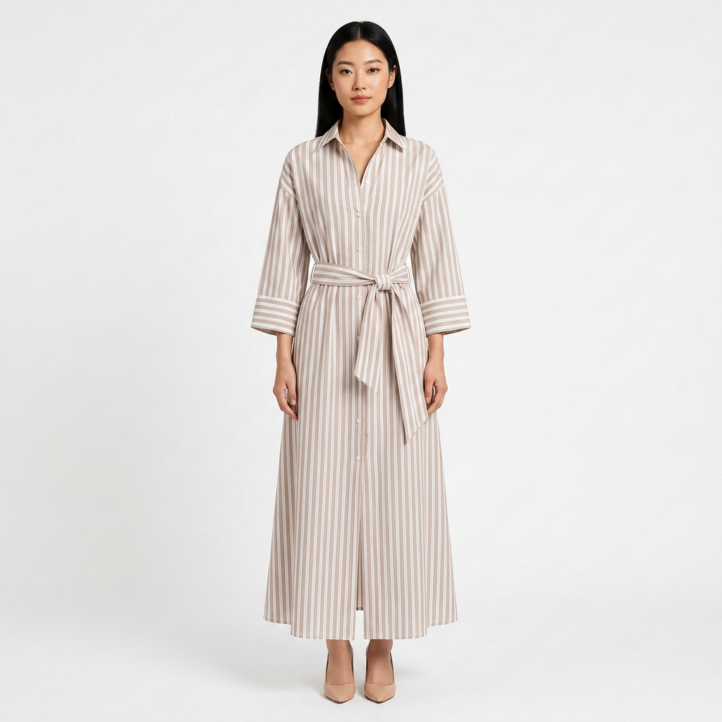 Striped Belted Shirt Midi Dress for Vacation Getaways and Effortless Summer Style Women-Vyana Collective