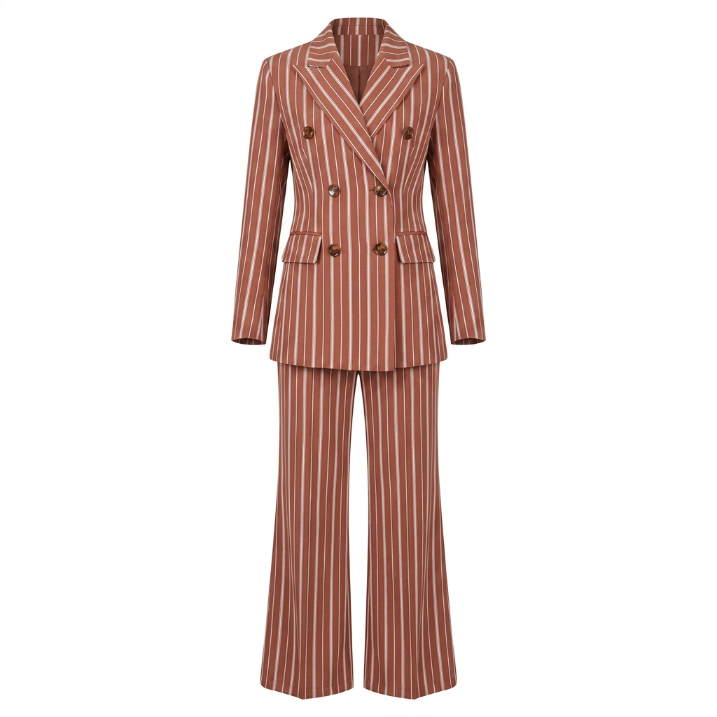 Striped Double Breasted Blazer and Wide Leg Pants Set for Meetings Ready Women-Vyana Collective