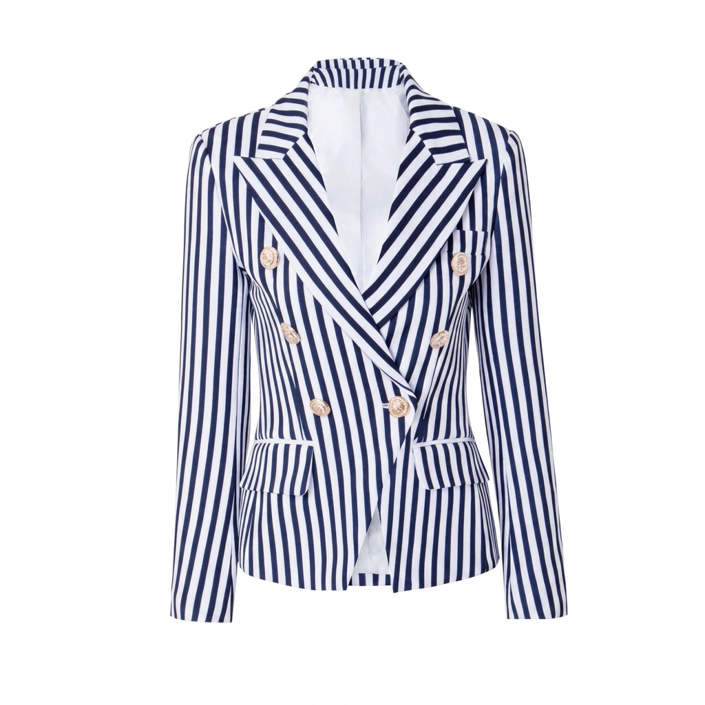 Striped Double-Breasted Tailored Blazer-Vyana Collective