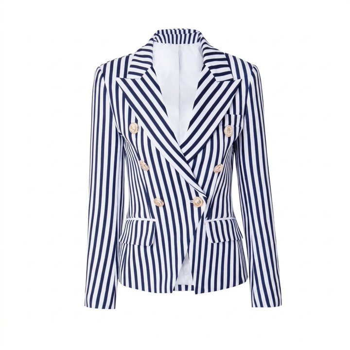 Striped Double-Breasted Tailored Blazer-Vyana Collective