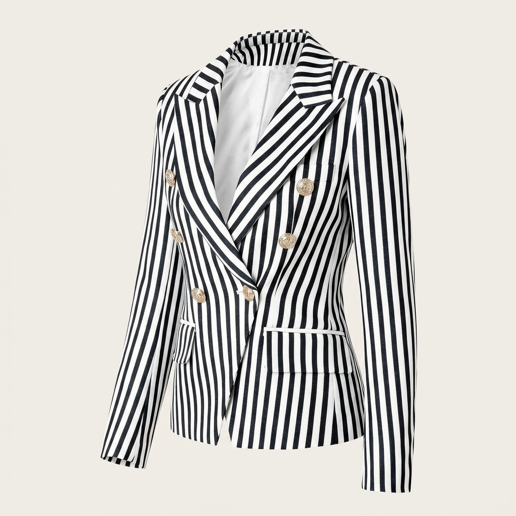 Striped Double-Breasted Tailored Blazer-Vyana Collective