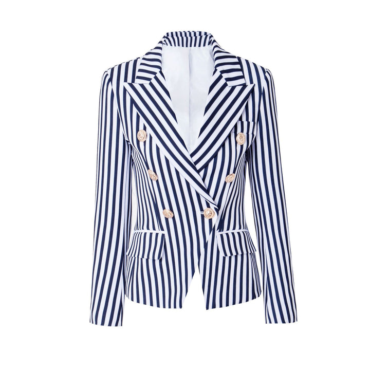 Striped Double-Breasted Tailored Blazer-Vyana Collective
