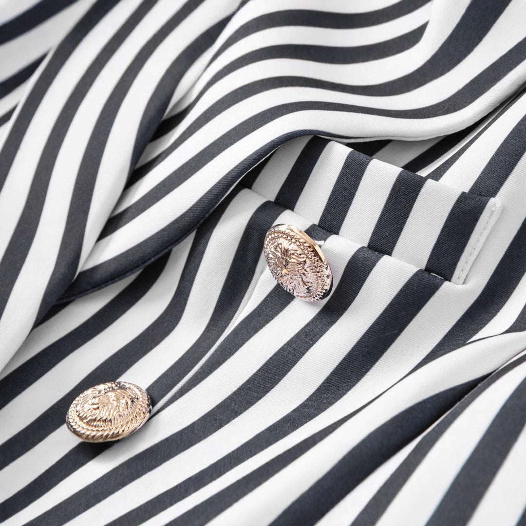 Striped Double-Breasted Tailored Blazer-Vyana Collective