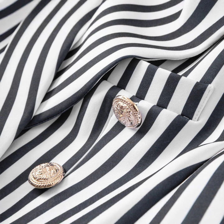 Striped Double-Breasted Tailored Blazer-Vyana Collective