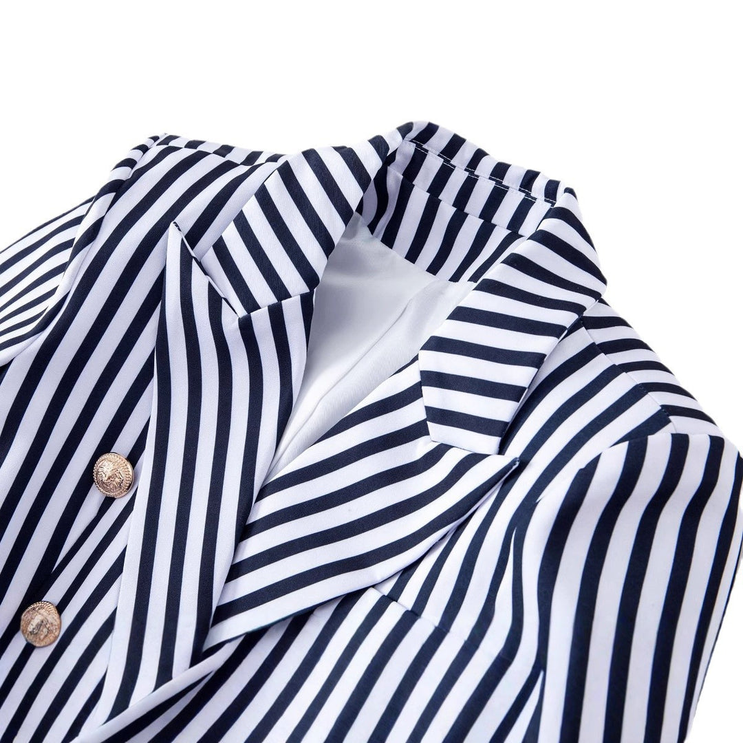 Striped Double-Breasted Tailored Blazer-Vyana Collective