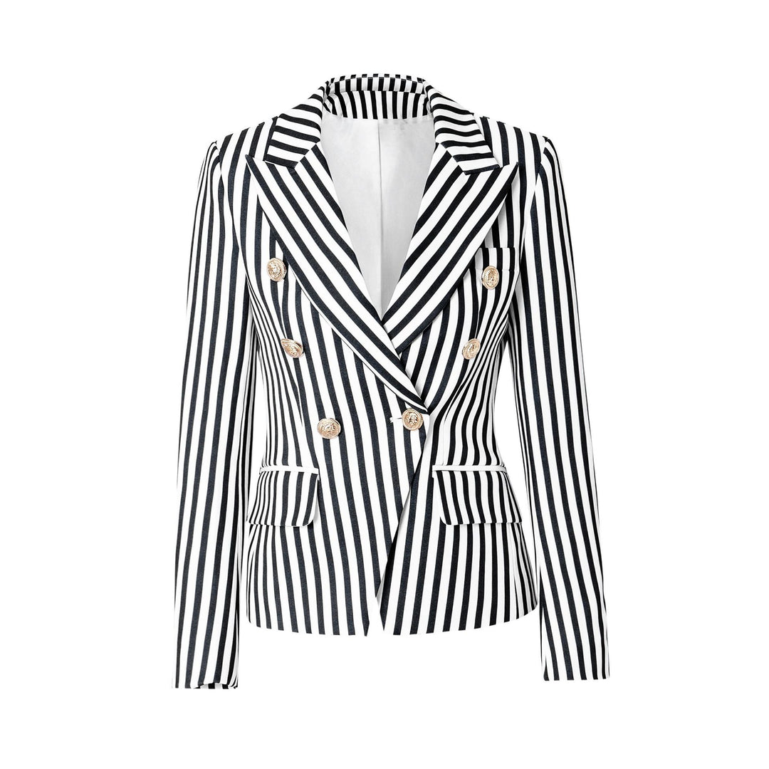 Striped Double-Breasted Tailored Blazer-Vyana Collective