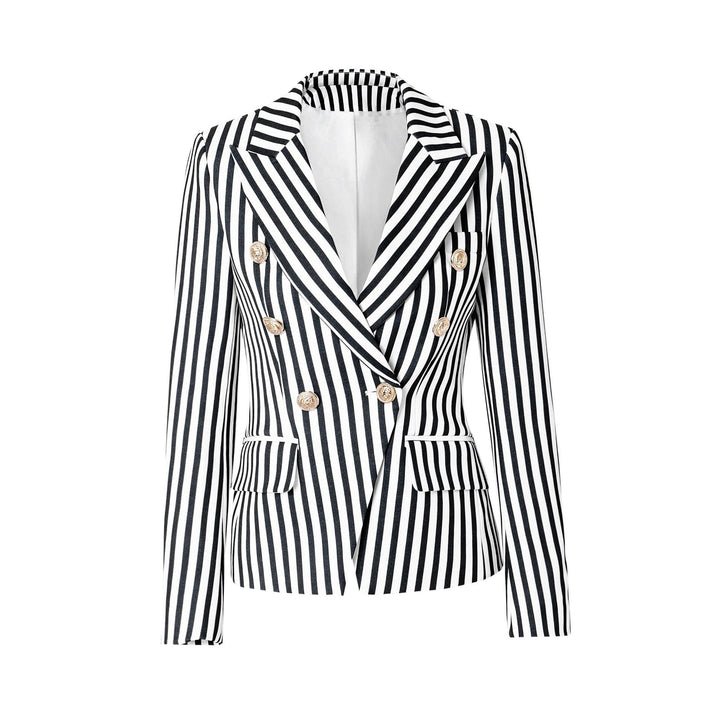 Striped Double-Breasted Tailored Blazer-Vyana Collective