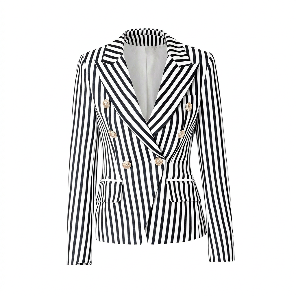 Striped Double-Breasted Tailored Blazer-Vyana Collective