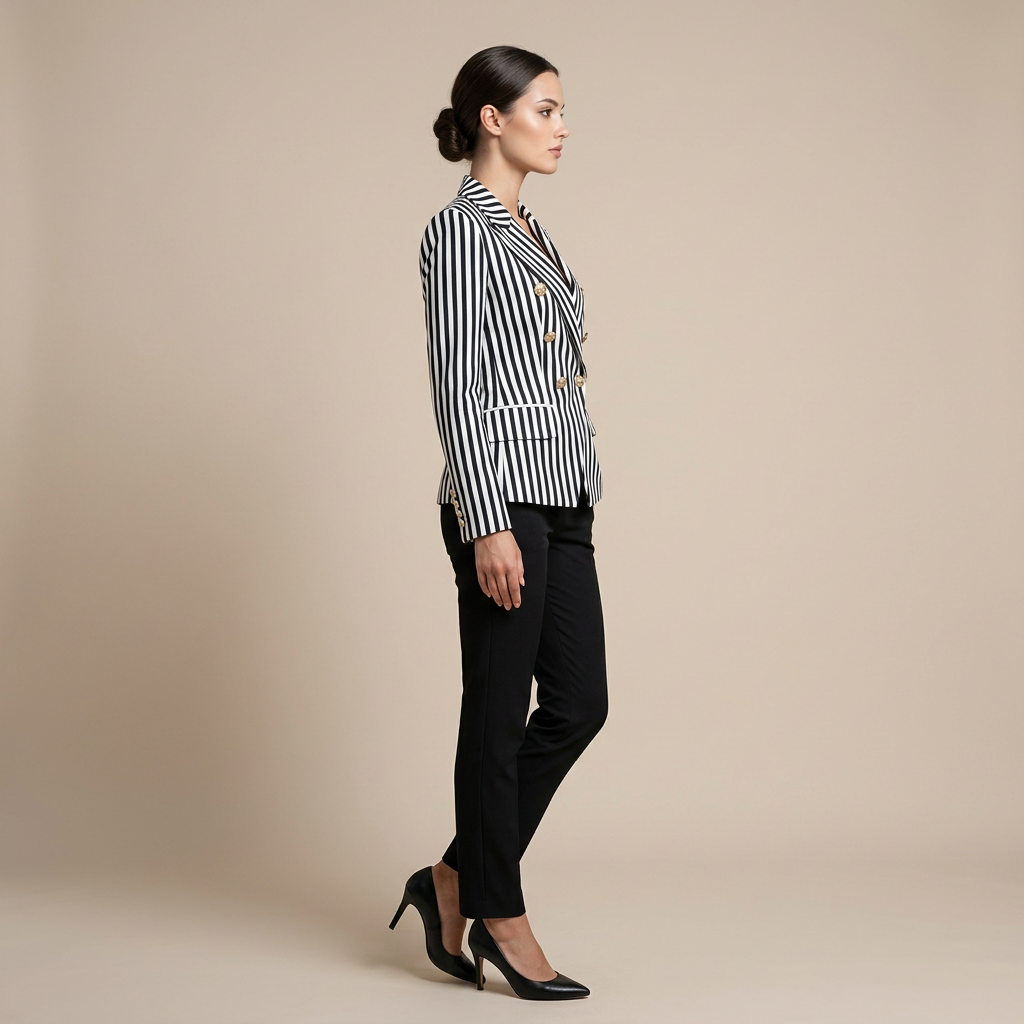 Striped Double-Breasted Tailored Blazer-Vyana Collective