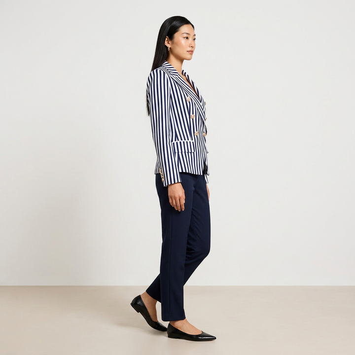 Striped Double-Breasted Tailored Blazer-Vyana Collective