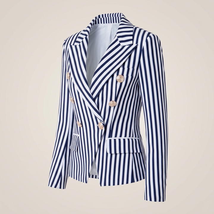 Striped Double-Breasted Tailored Blazer-Vyana Collective
