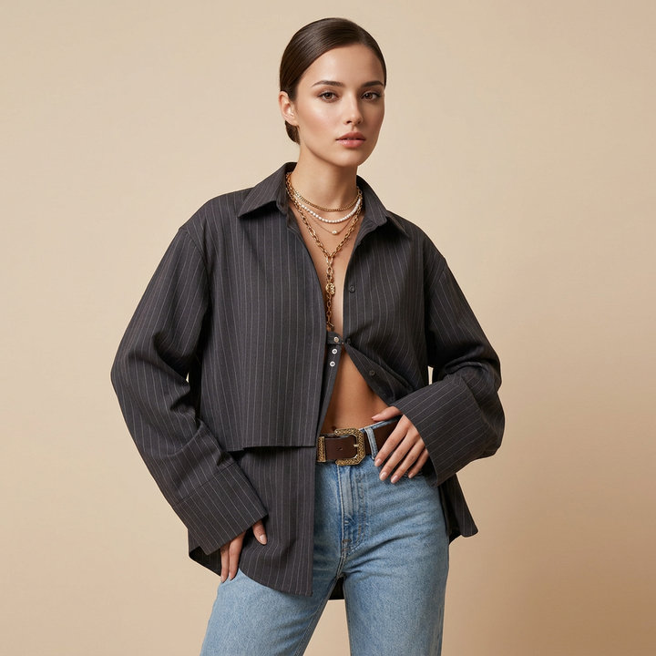 Striped Lace-Up Irregular Hem Top-Vyana Collective